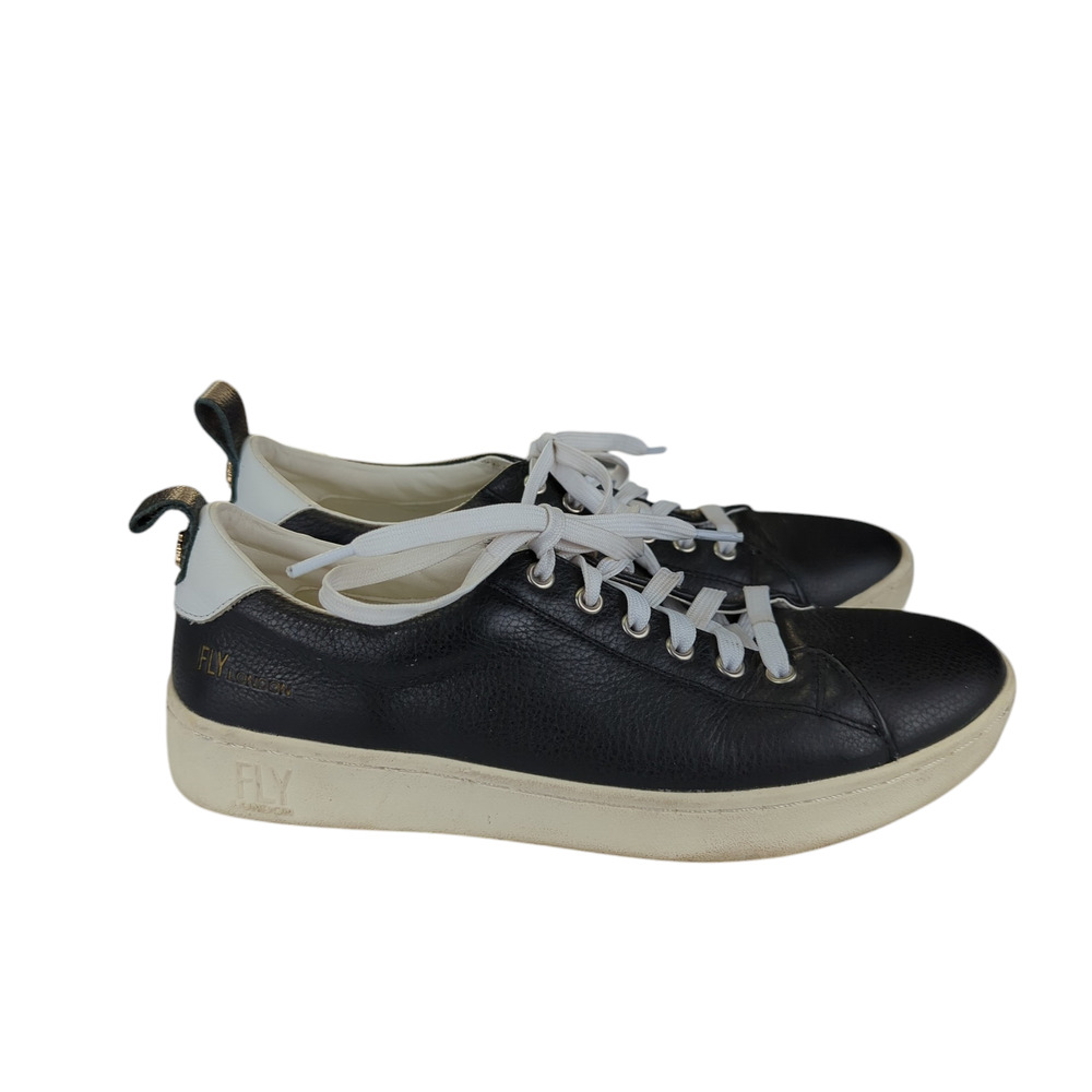 Fly London Black Leather Sneakers with White Details